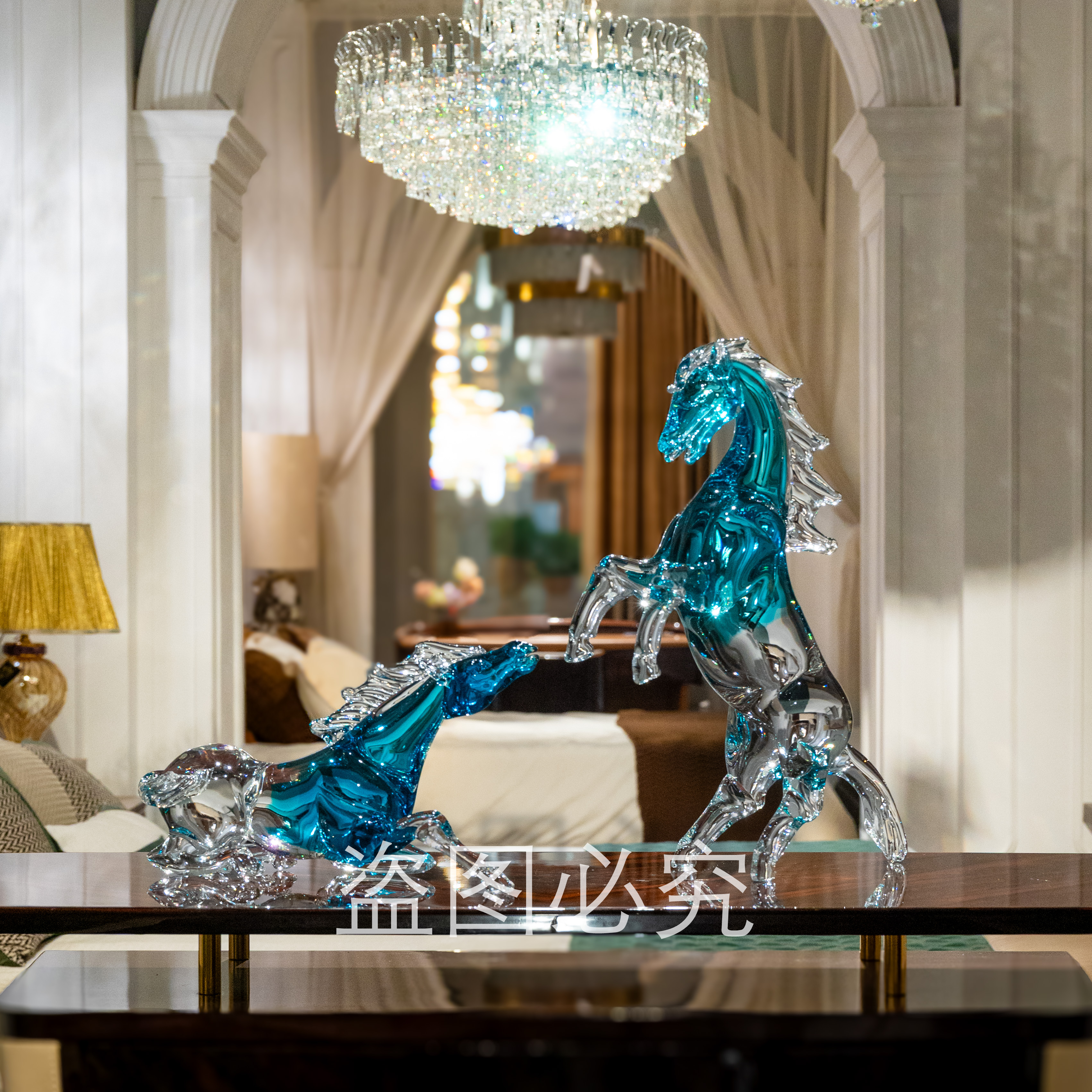 安桔美术馆【湖水蓝组合骏马AJ06192+AJ06193】现代意式轻奢摆件