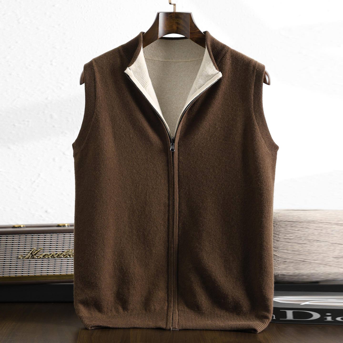 高端男士秋冬款双面马甲全拉链羊毛衫时尚百搭休闲保暖针织衫