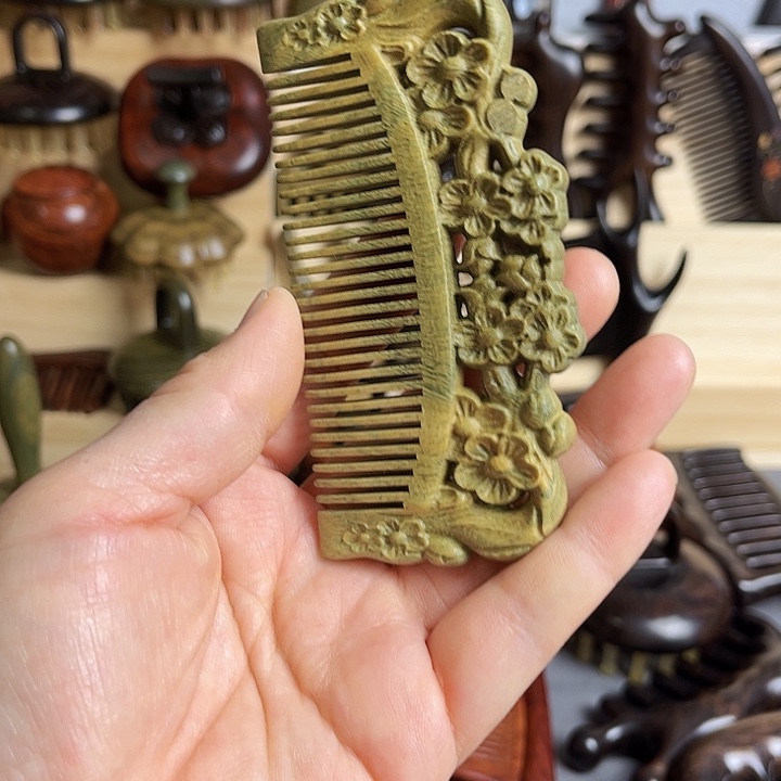 红酸枝木类绿檀木荷花梳子