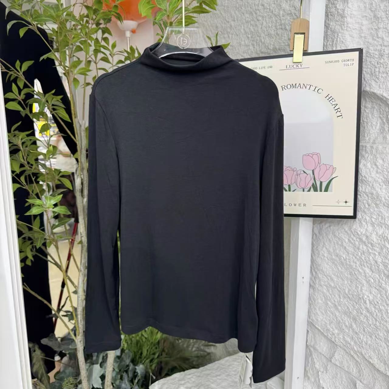 秋冬加绒长袖中领打底衫半高领套头纯色打底衫-041