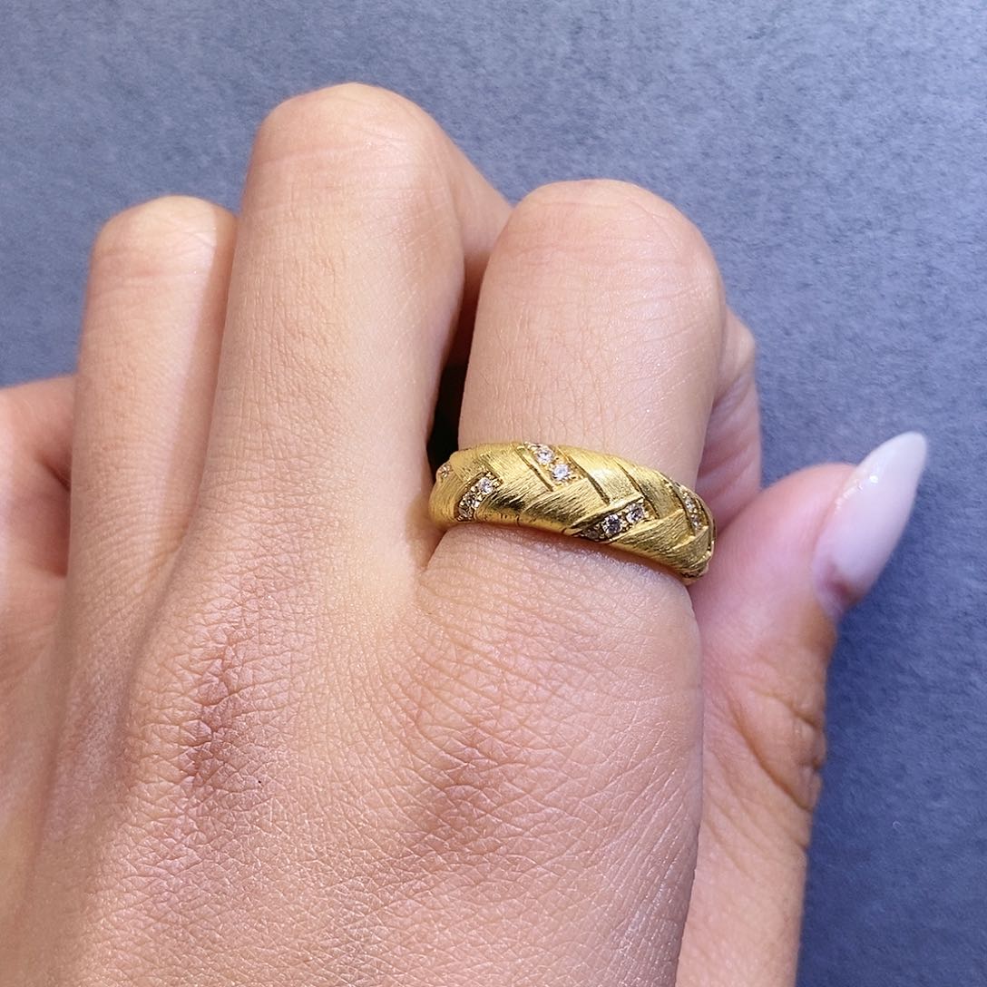 戒指/指环18K金镶嵌钻石编织戒指窄k黄14