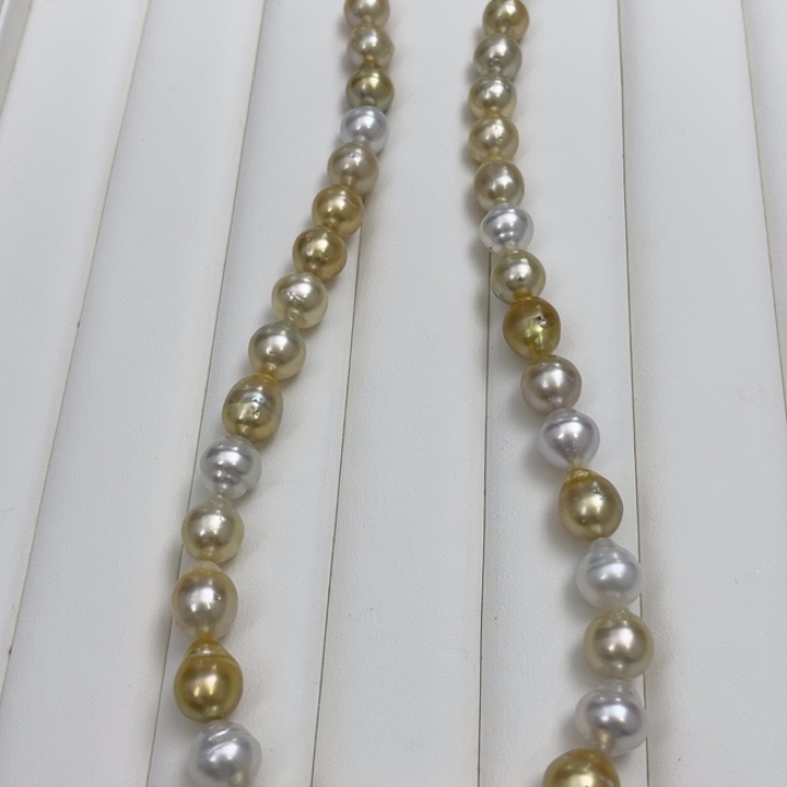 海水珍珠颈饰银S925镶嵌白金混彩项链10-13mm