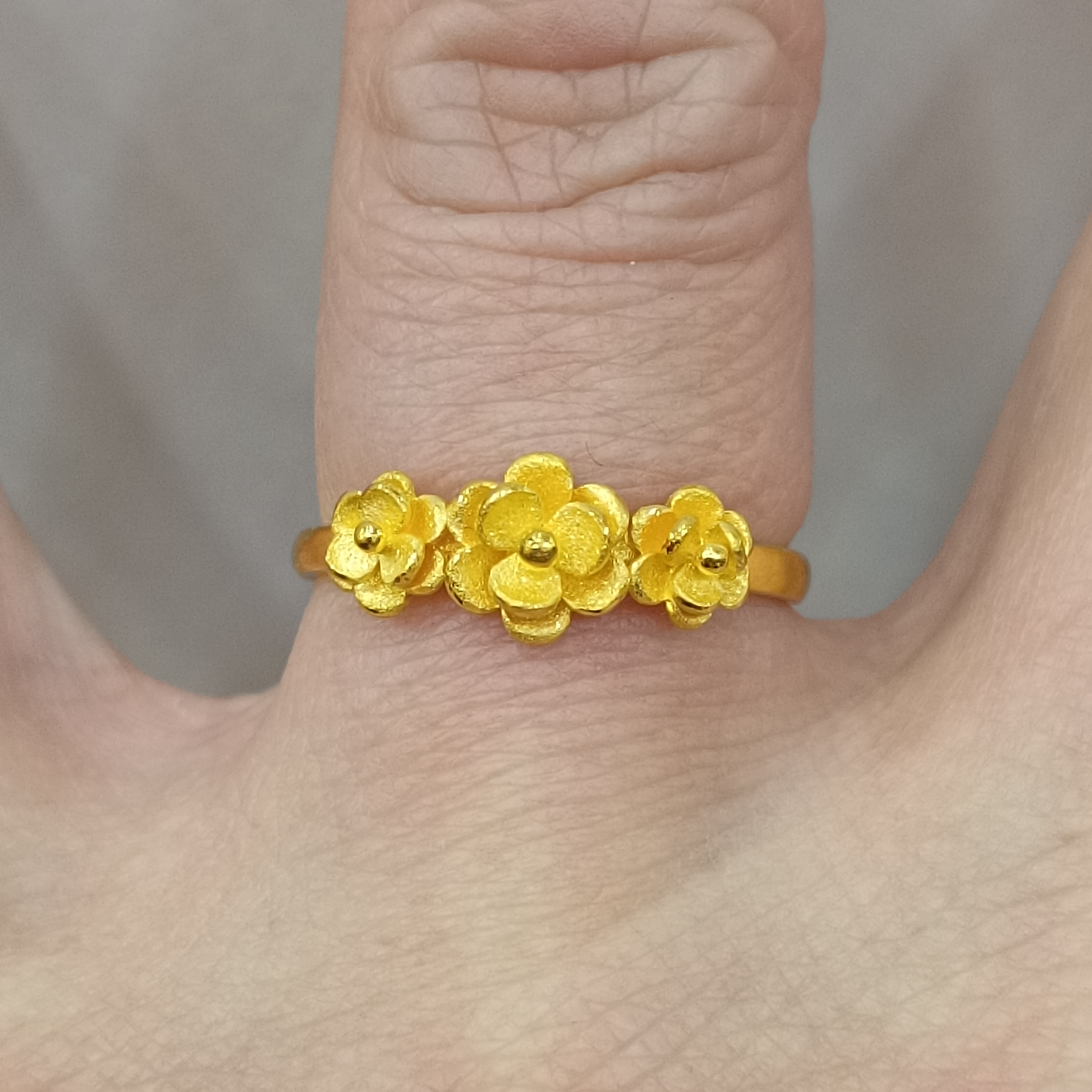 足金999黄金戒指3.47克花朵女戒正品纯黄金实心活口精品女士戒指