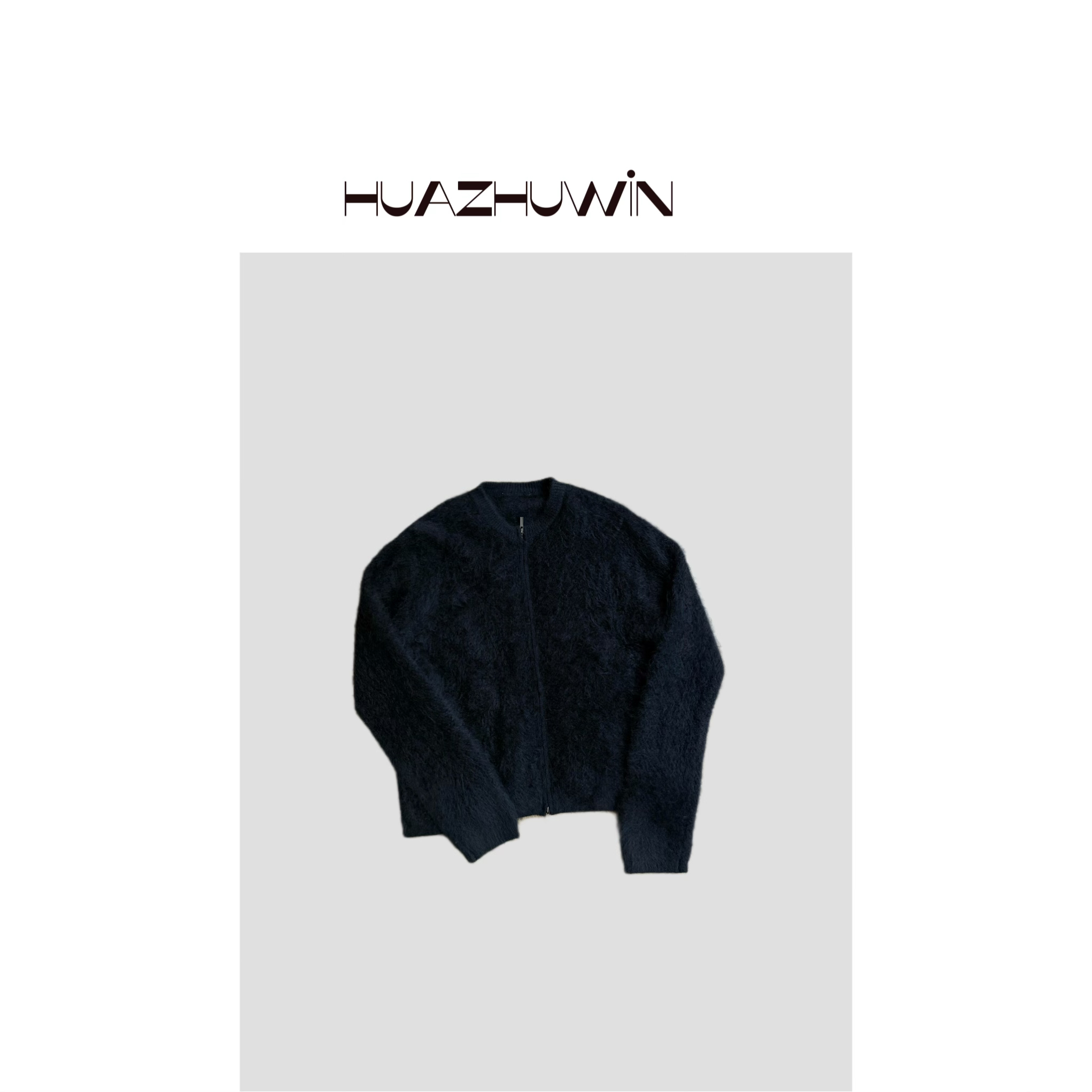 HZ-定制款黑色拉毛羊绒毛经典开衫