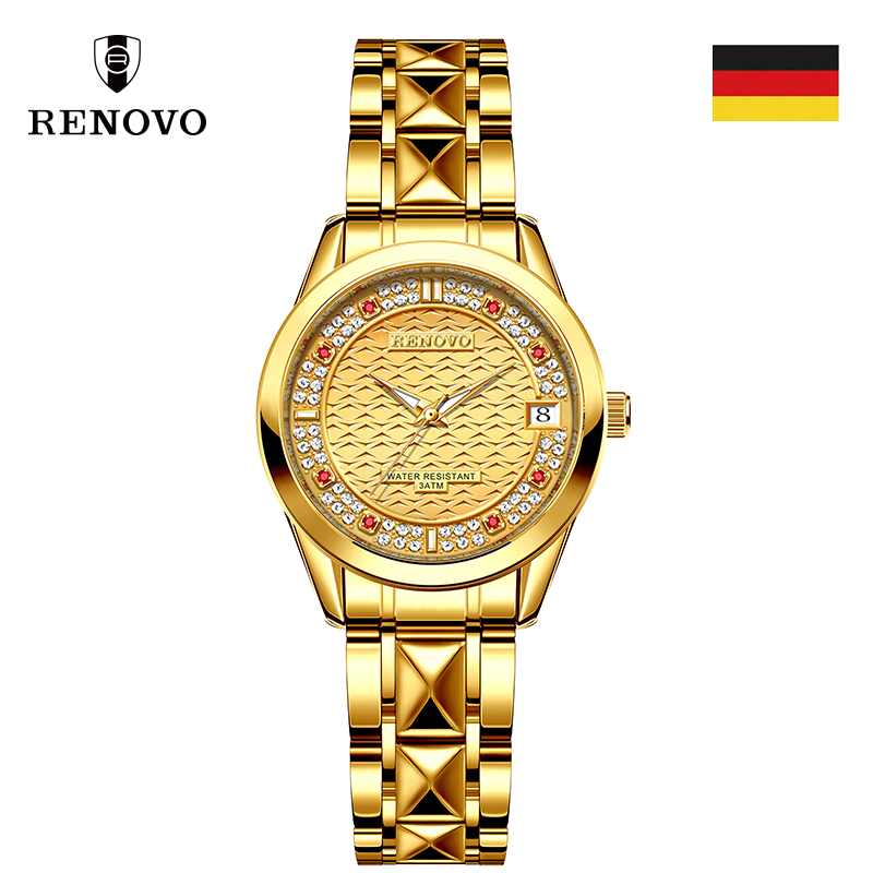 德国注册品牌RENOVO罗诺威真金真钻女士手表-R81080-AZCM