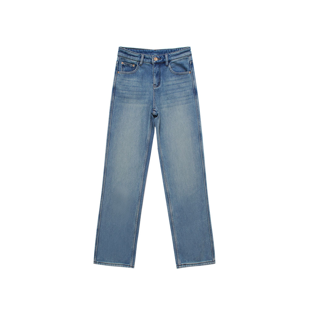 K50151R-高腰浅蓝色直筒垂感高级百搭显瘦保暖气质休闲微宽松裤