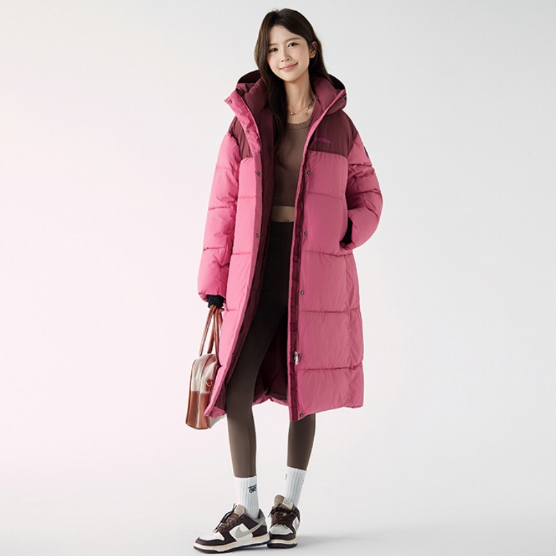 【开心奢品】2025年冬季新款中长款连帽拼色棉服女保暖情侣款外套