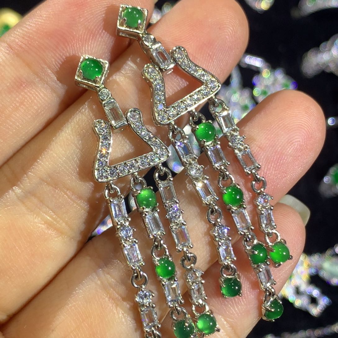 翡翠银S925镶嵌耳饰8、