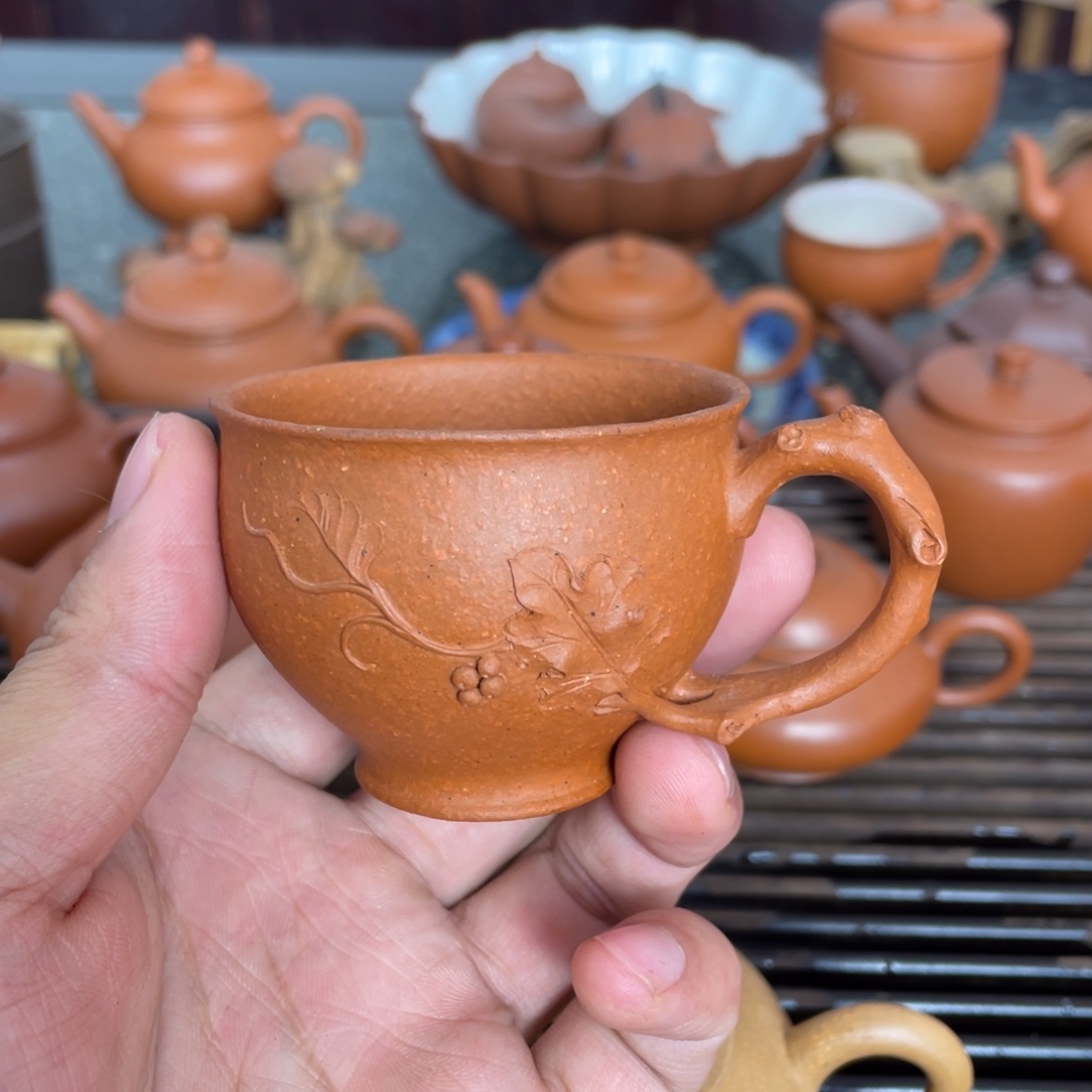 茶壶紫砂生砂朱泥葡萄报春杯80cc