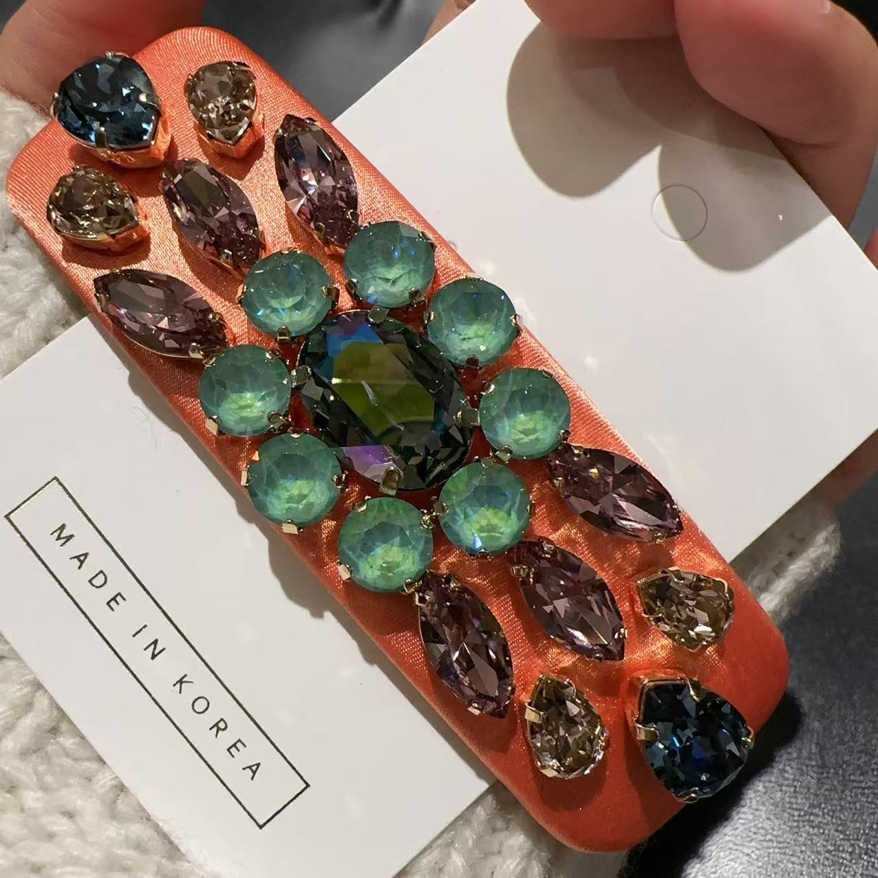 韩国高定华子绿色弹簧夹发夹