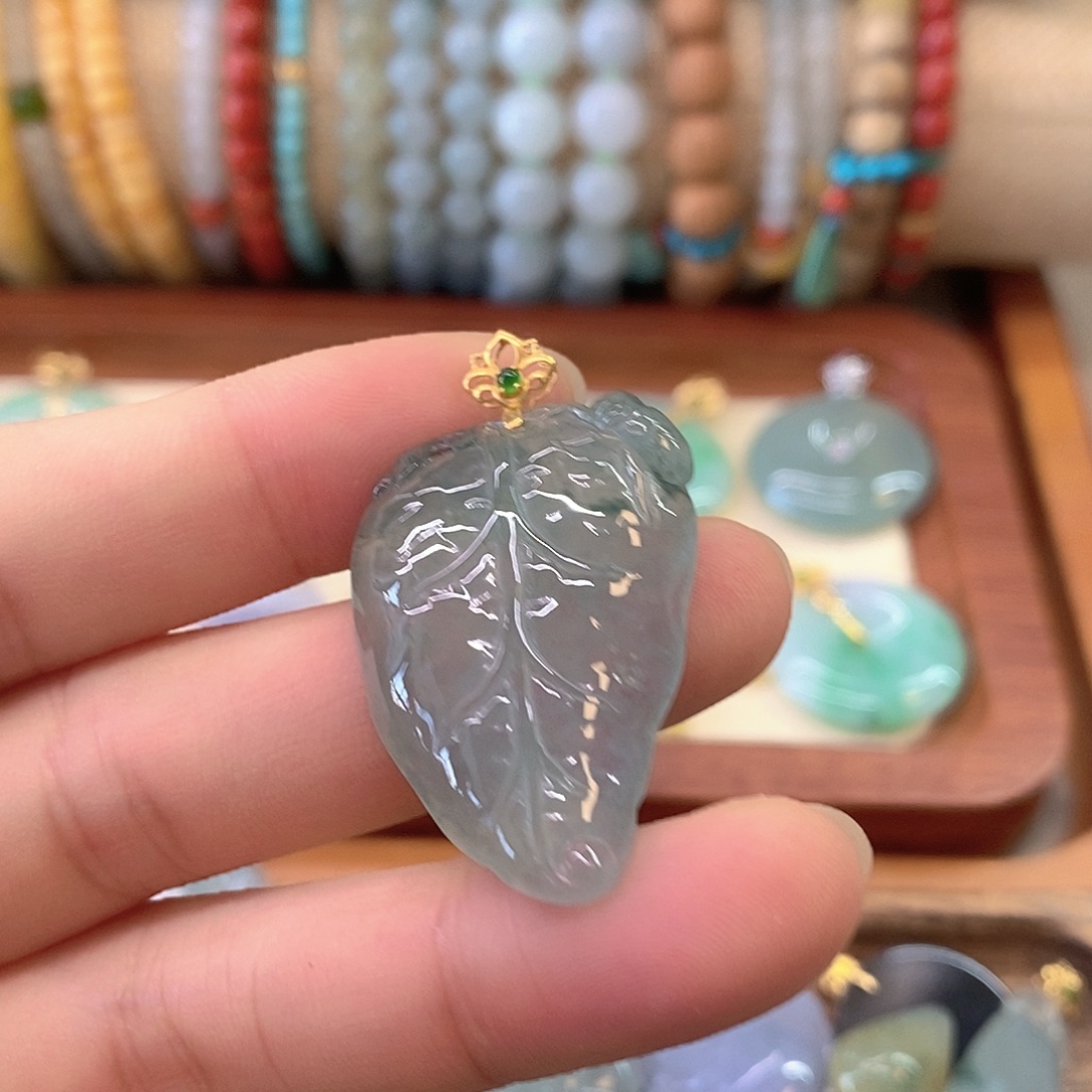 翡翠18K金镶嵌耳饰翡翠挂件