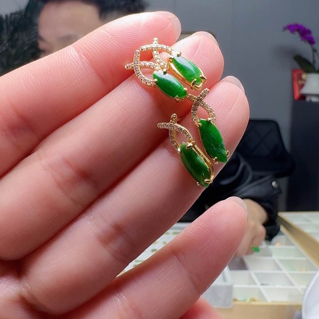 翡翠银S925镶嵌耳饰多样性发货其一