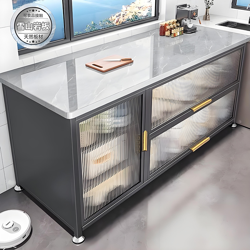 岩板厨房置物柜落地家用餐边碗橱柜靠墙一体多功能储物收纳层架子