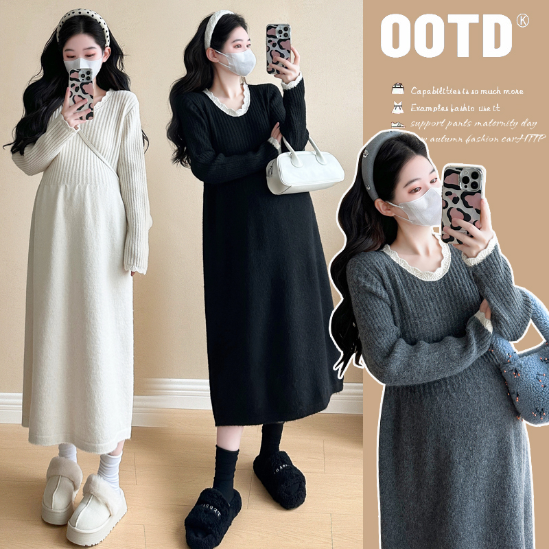 孕妇连衣裙秋冬款毛衣针织裙长款过膝软糯亲肤冬季搭配大衣打底裙
