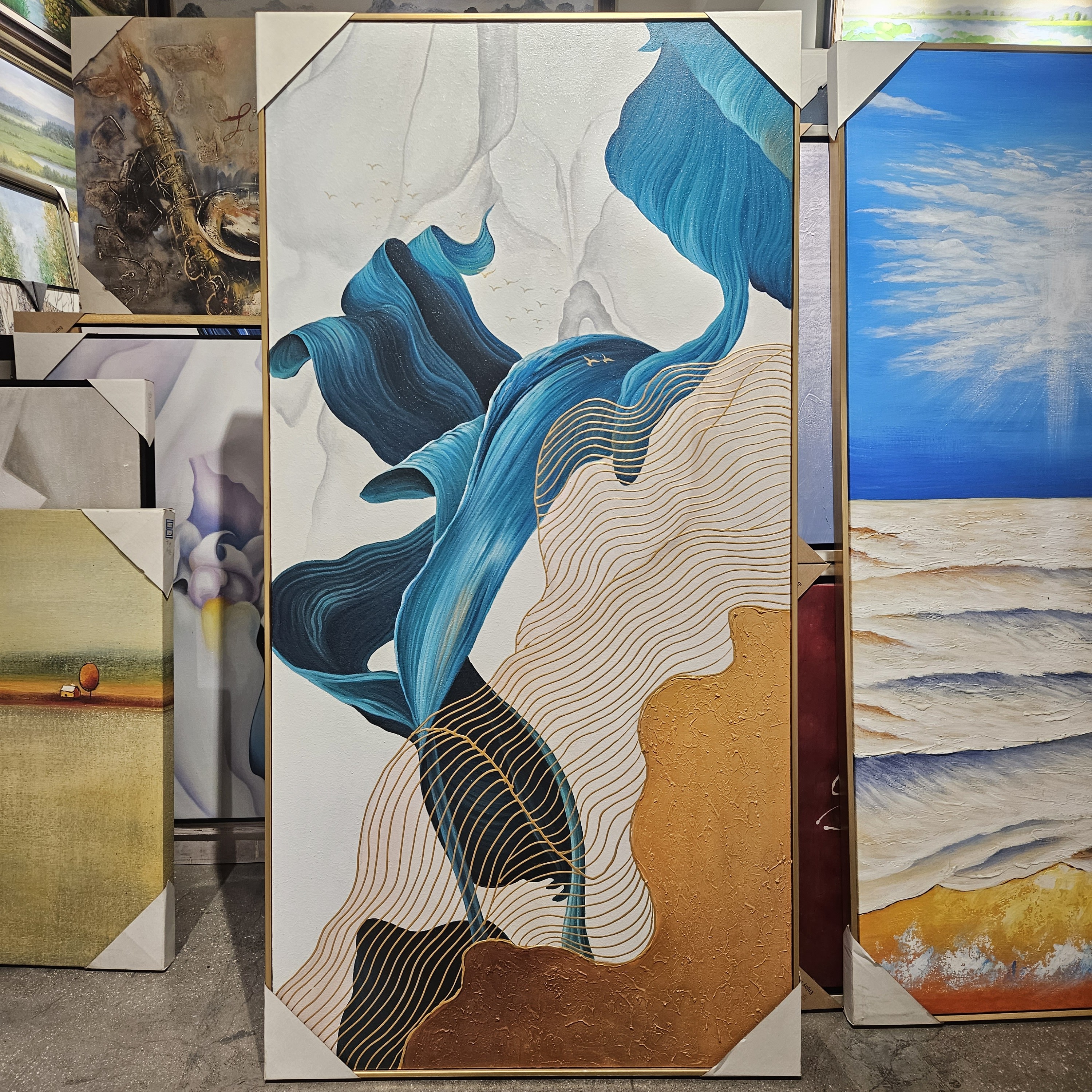 简约轻奢现代新中式玄关走廊过道装饰画客厅挂画带框70*142cm