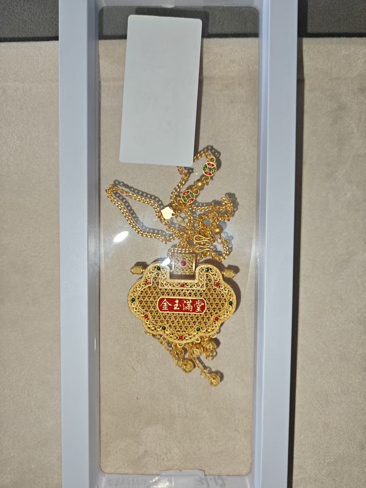 钛钢珐琅吊坠 金色锦鲤荷花吊坠项链女珐琅龙凤锁包流苏项链