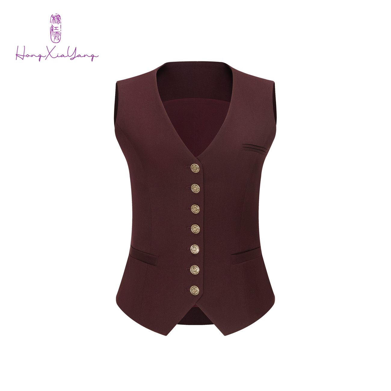 EDFNOT/杨红霞汝意HY24513酱紫色羊毛马甲