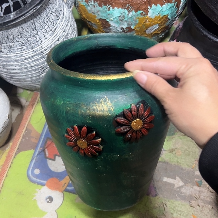 绿金贴花高23口15带孔