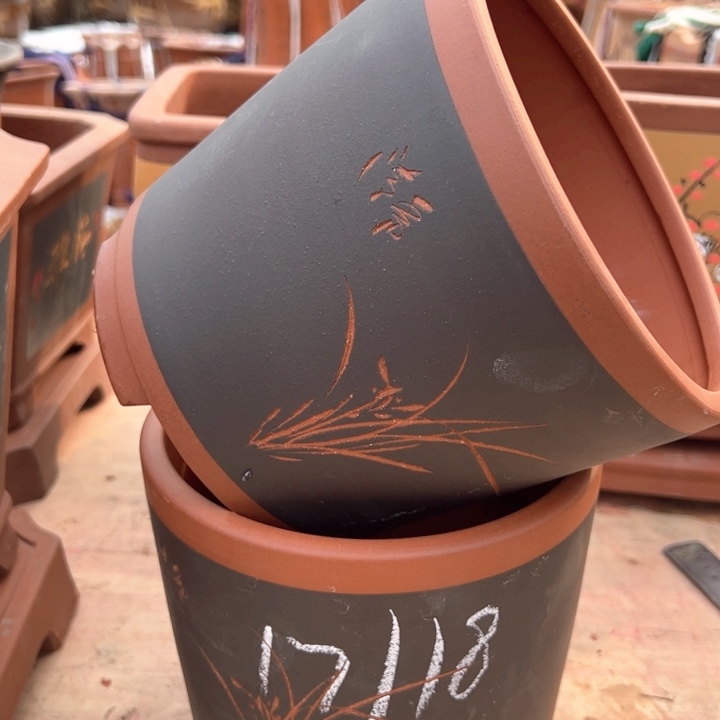 红陶紫砂兰花盆微瑕