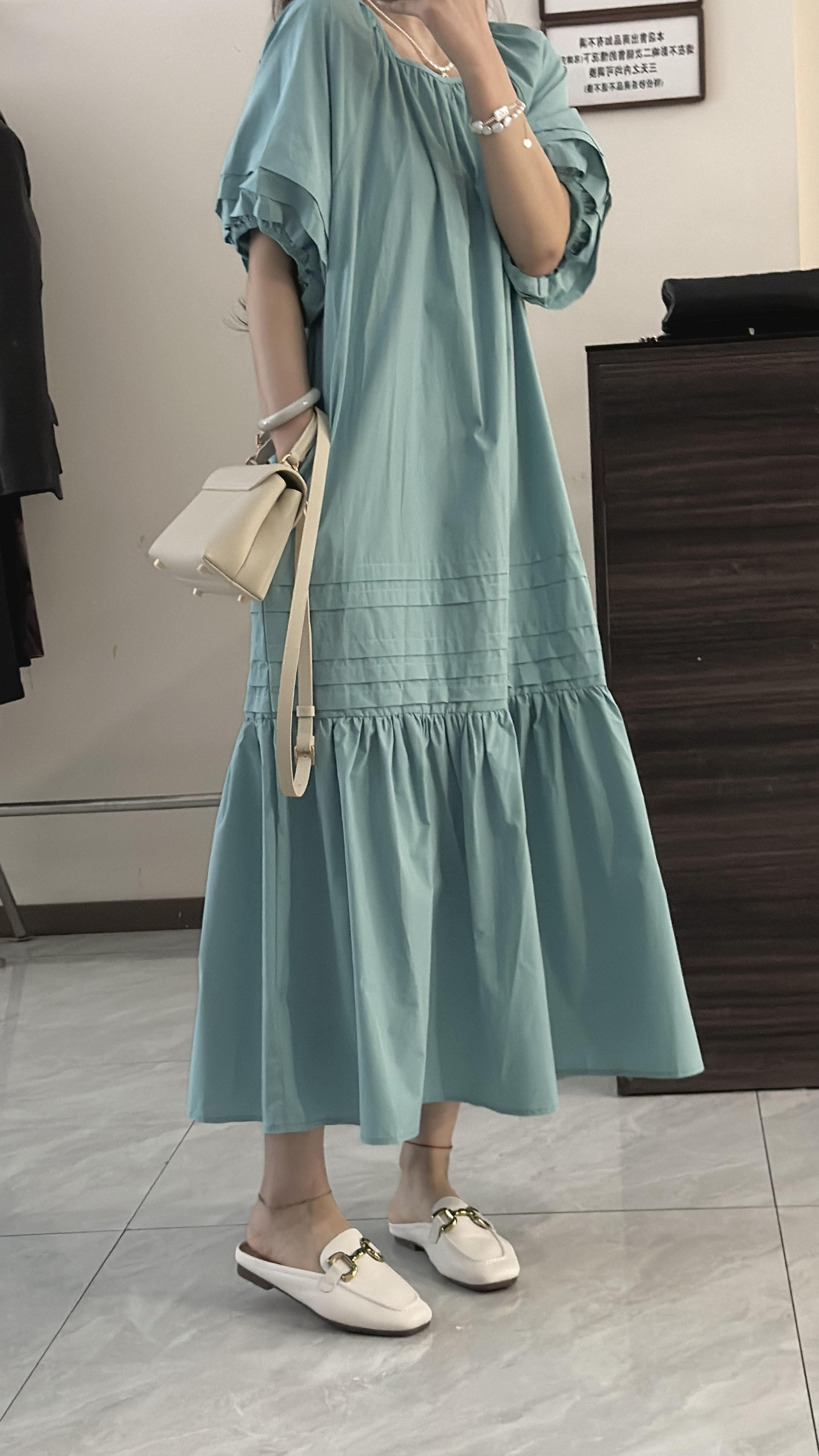 湖滨之恋～宽松长款拼接连衣裙（两件套有背心）