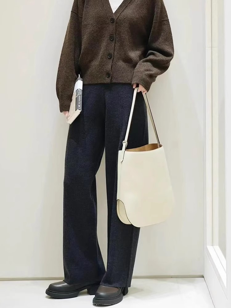 【纯原小禾】2024冬季新款美丽诺羊毛松紧腰直筒裤休闲裤长裤女