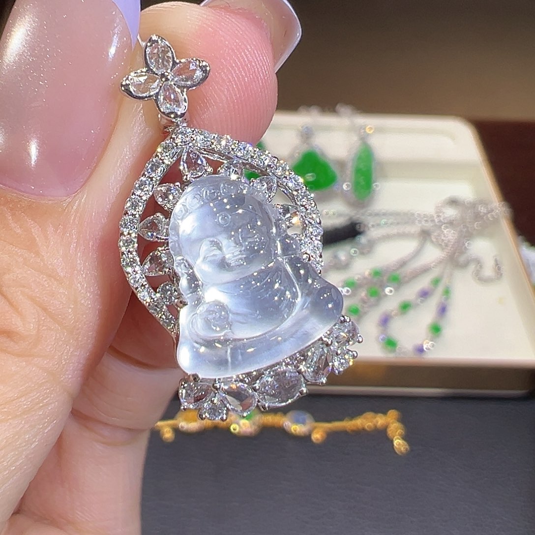 翡翠18K金镶嵌吊坠(不含链)翡翠