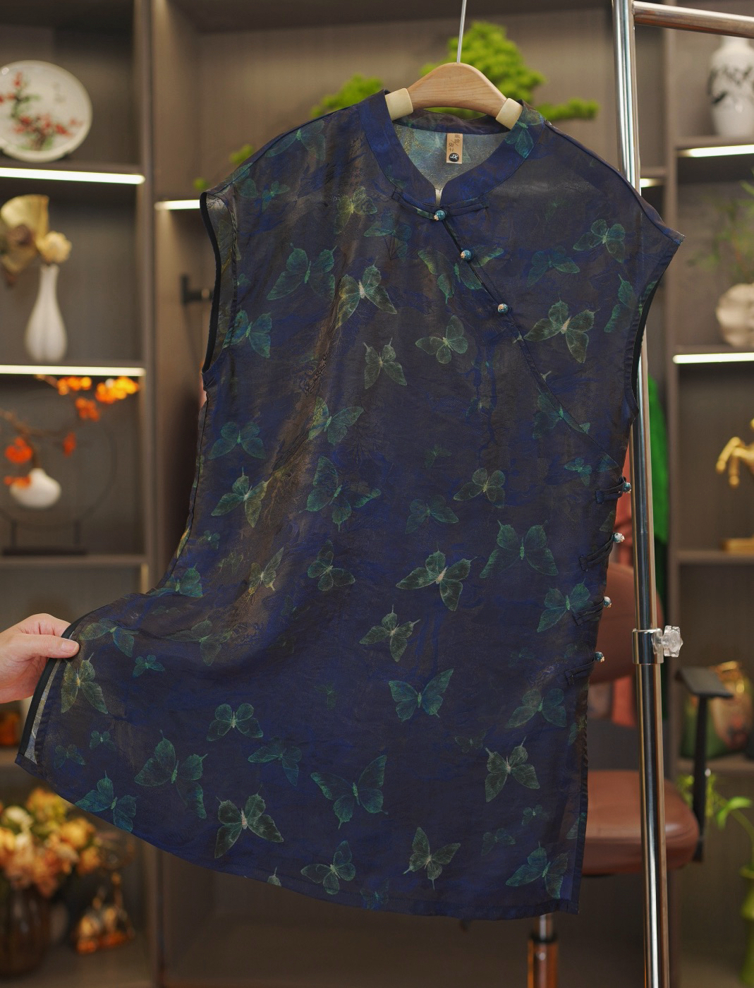 【星空蝴蝶-奥黛】新中式中长款老钱风浮光锦盘扣洋气中款奥黛上衣