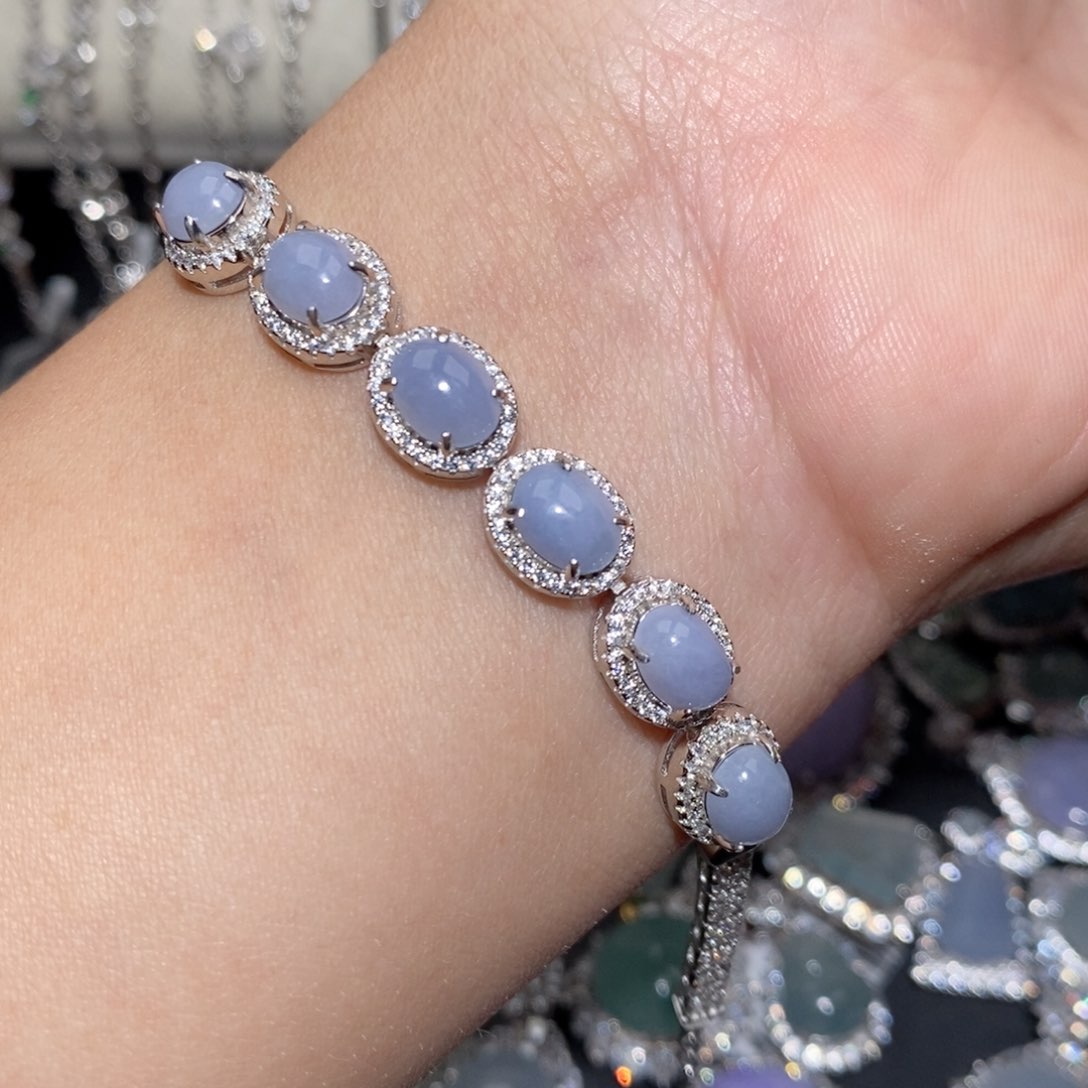 翡翠手链银S925镶嵌n n k k