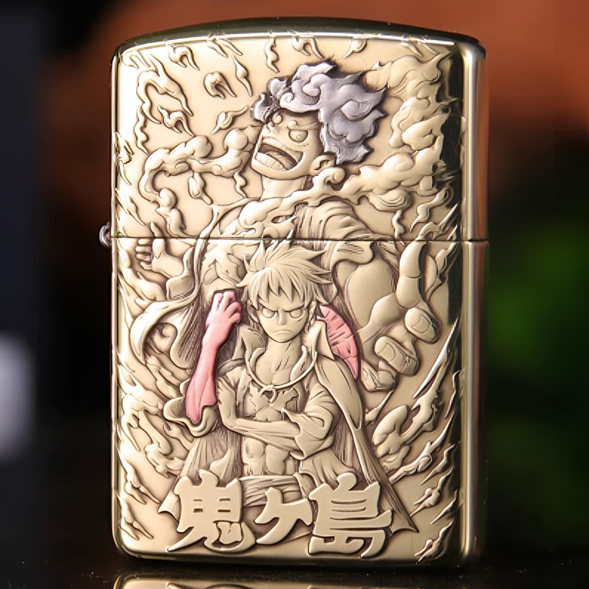 Zippo打火机正品尼卡路飞海贼王黄铜盔甲浮雕镶嵌防风DYJ1