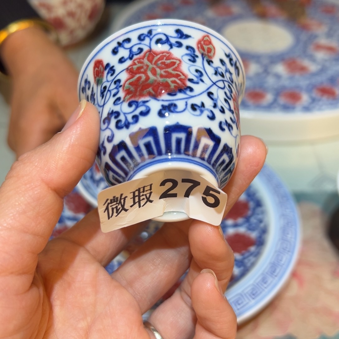 杯桔*吖青花釉里红釉下