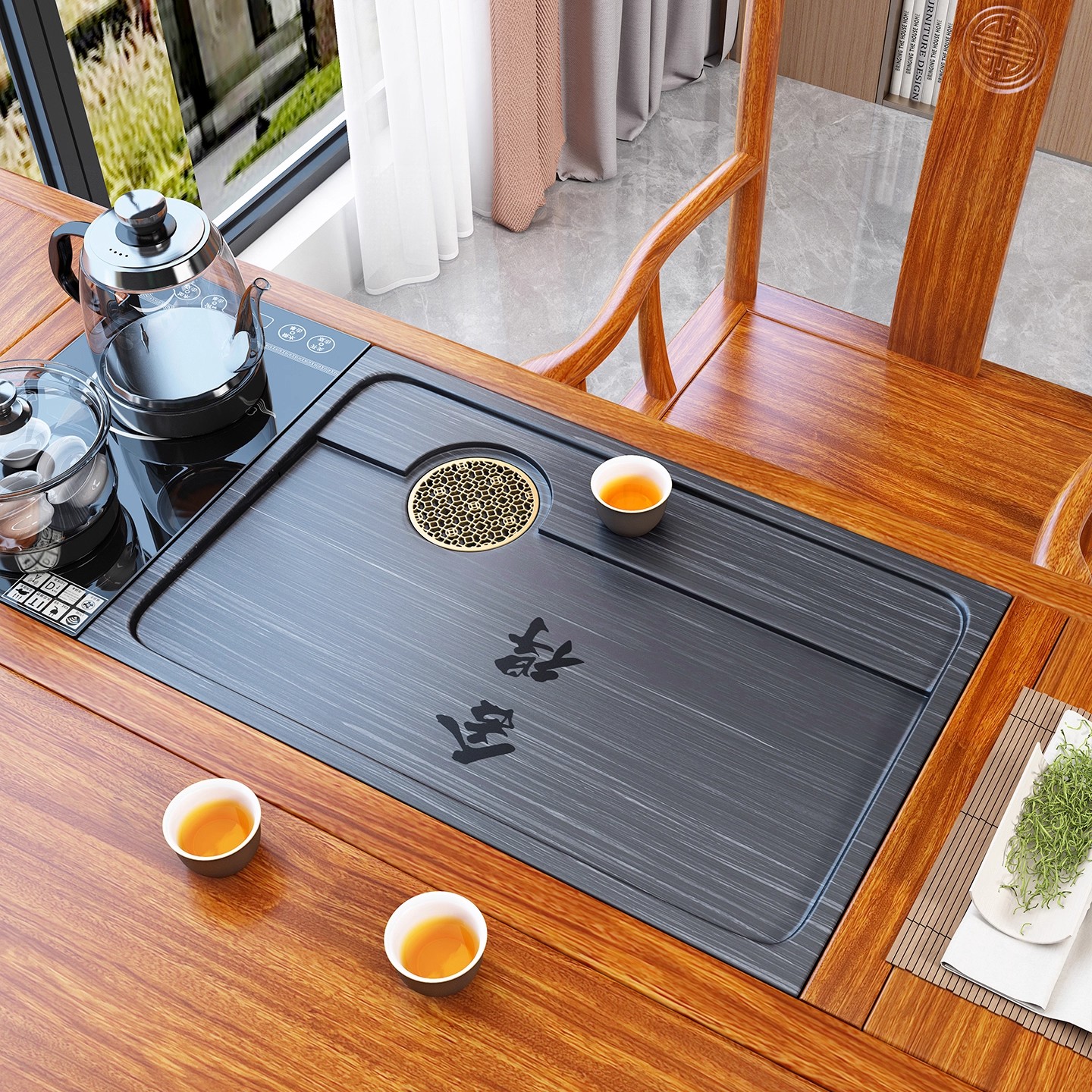 嵌入式茶盘定制尺寸整块天然石头订做茶台面板功夫茶具小茶台茶几