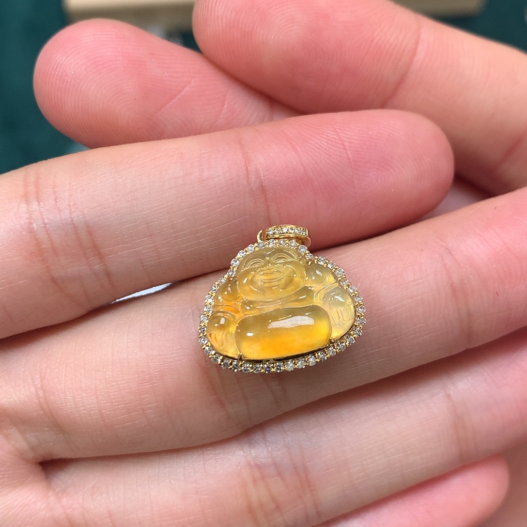 翡翠吊坠(不含链)18K金镶嵌