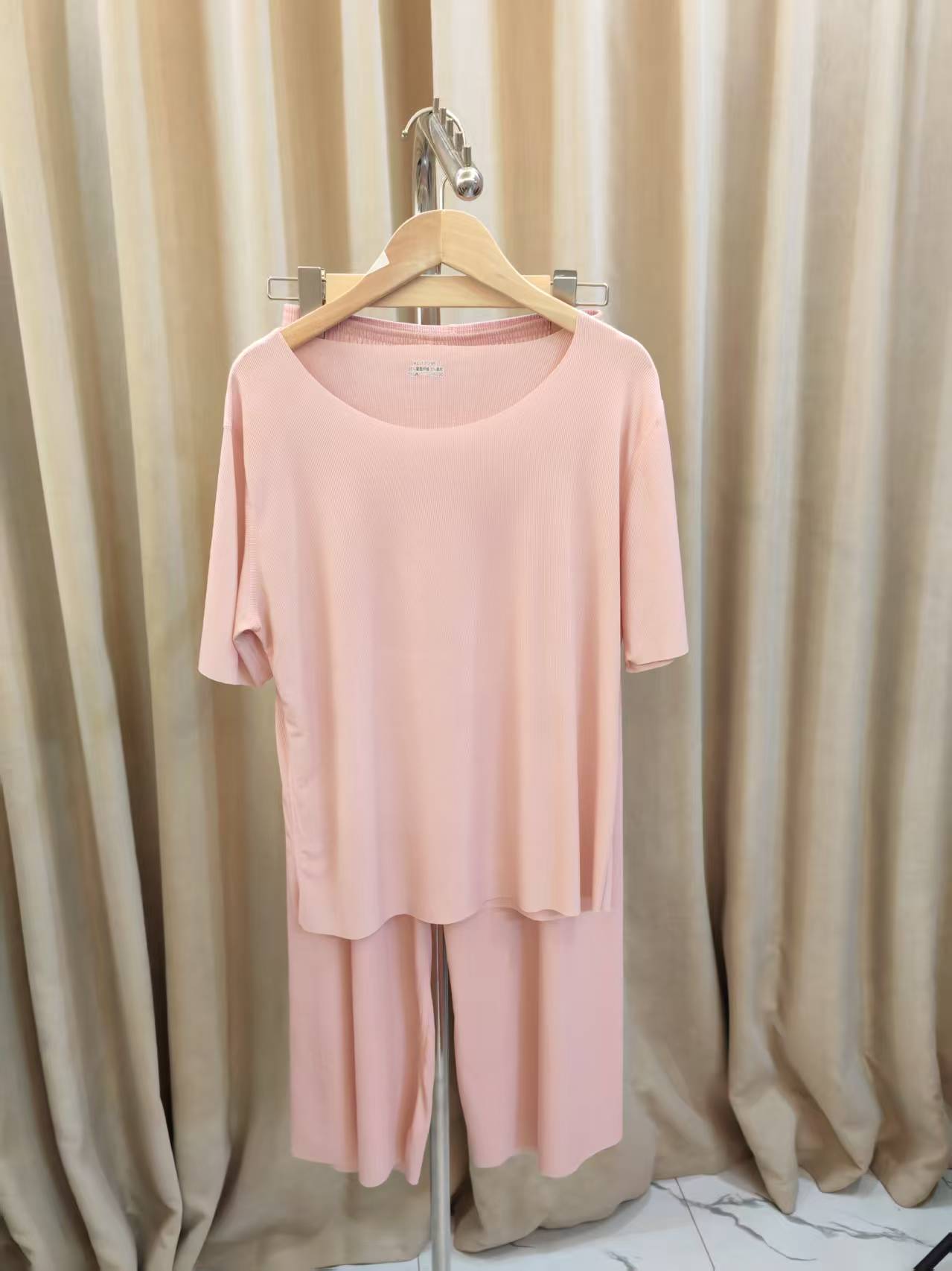 夏季情侣冰丝家居服睡衣男女套装薄款圆领女休闲外穿1756