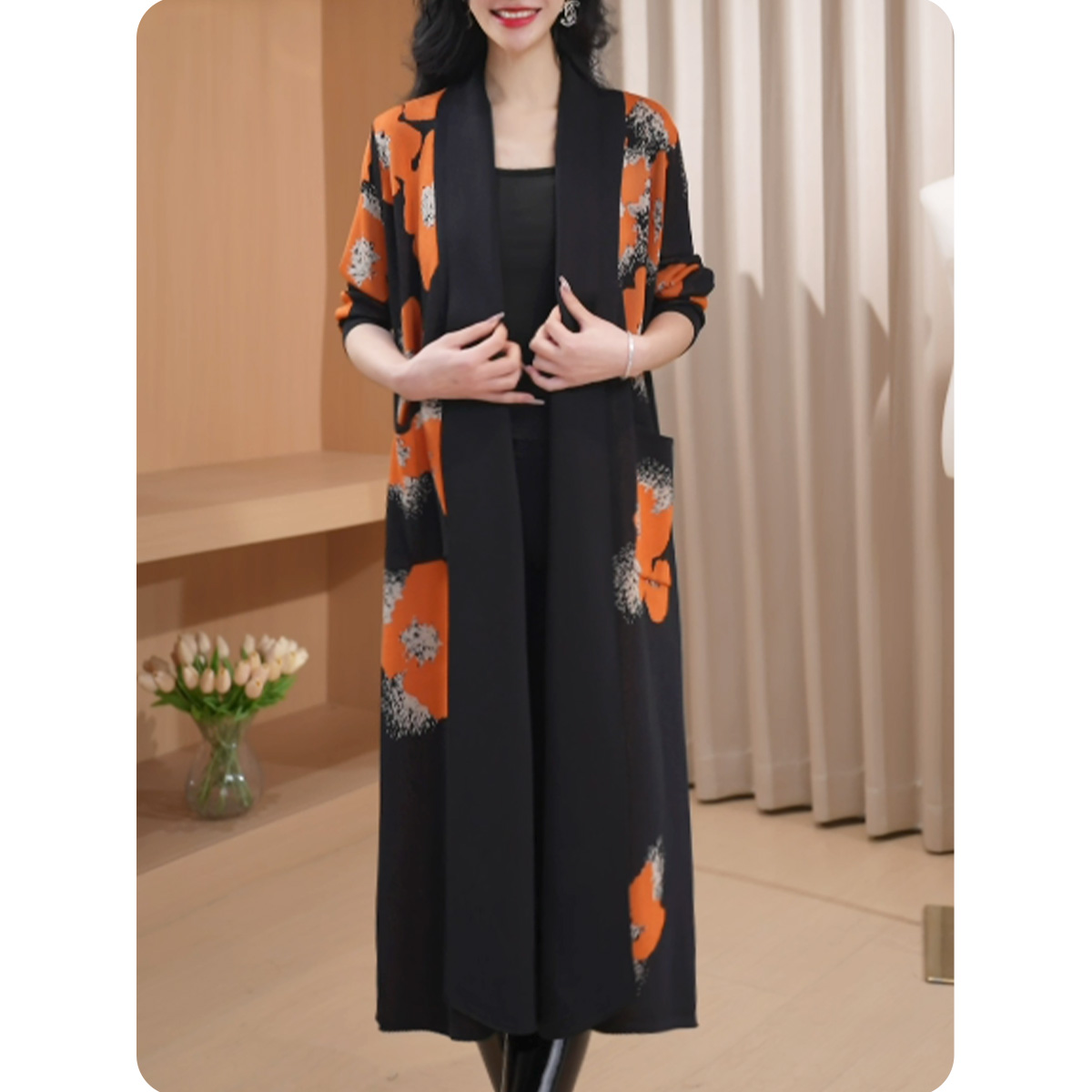 [DTL13]花海新品女士宽松外套中长款休闲女装1ZW01CZ021