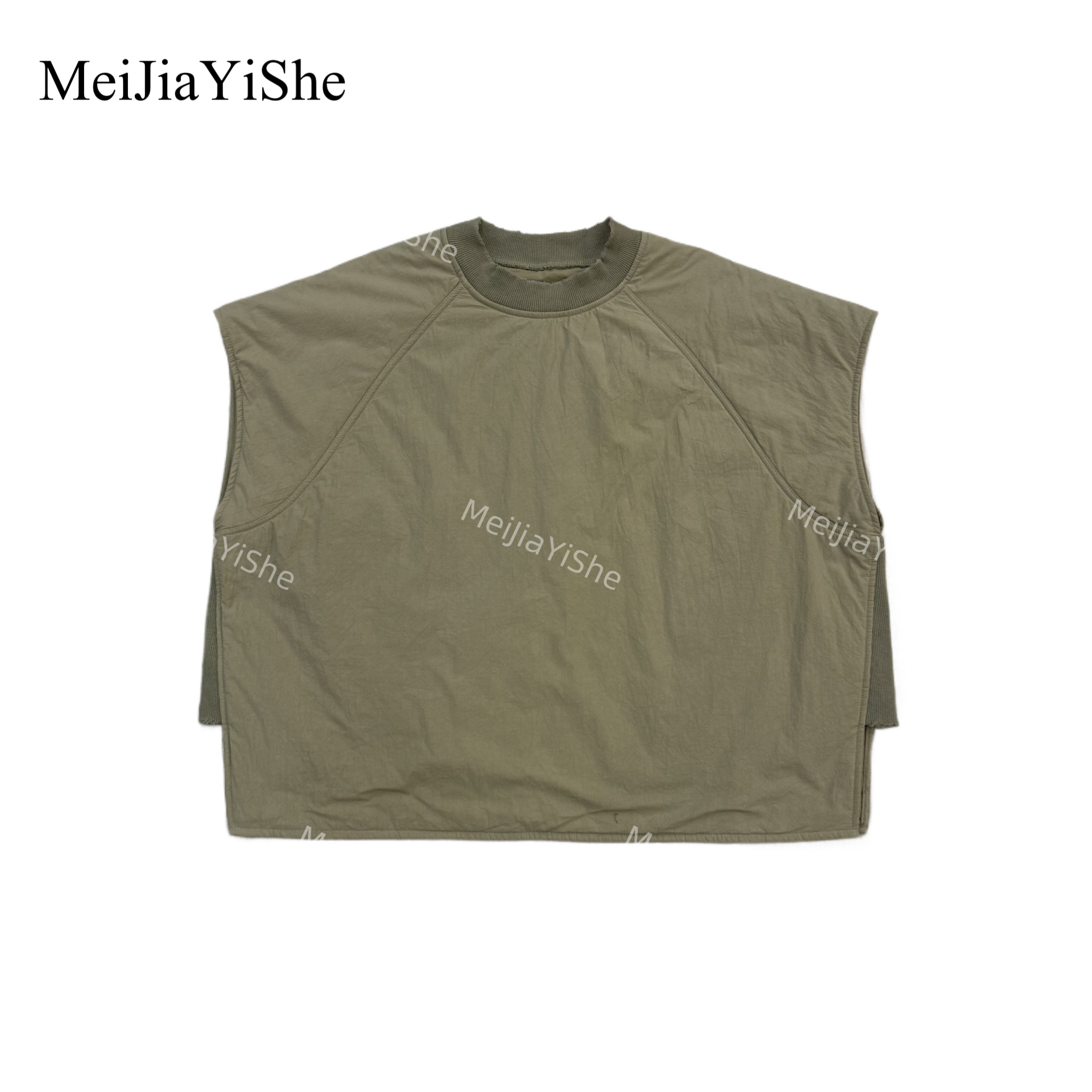 梅家2025秋冬新款日系简约侧开衩套头棉马甲