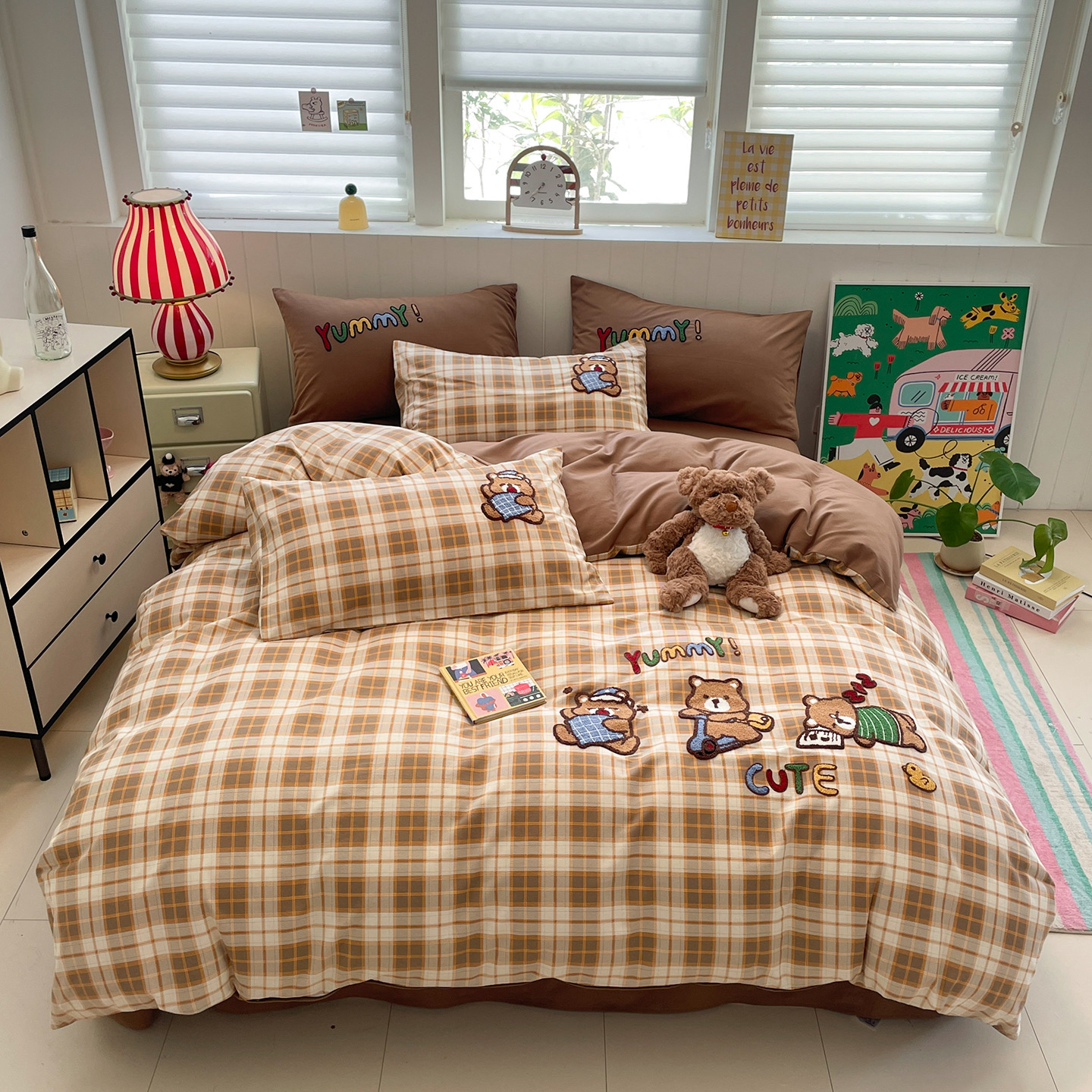 憨睡熊—2025新款全棉磨毛卡通刺绣款四件套