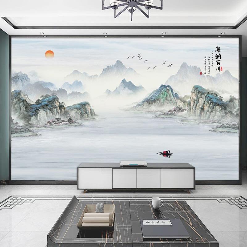 山水竹木纤维集成墙板电视背景墙客厅沙发茶室碳晶板电视背景墙板