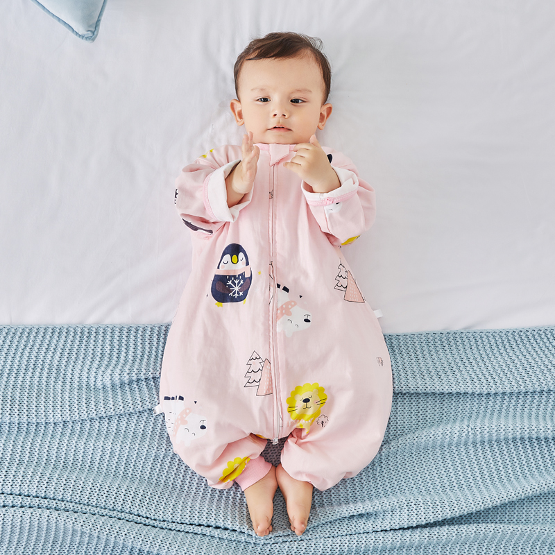 婴儿纱布睡袋儿童夏季薄款宝宝夏天分腿春秋款四季通用防踢被神器