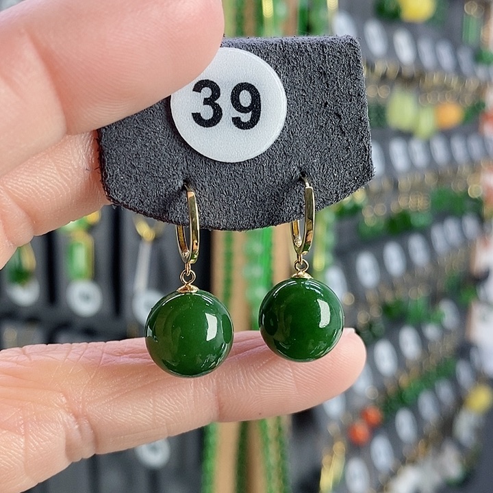 和田玉耳饰18K金镶嵌