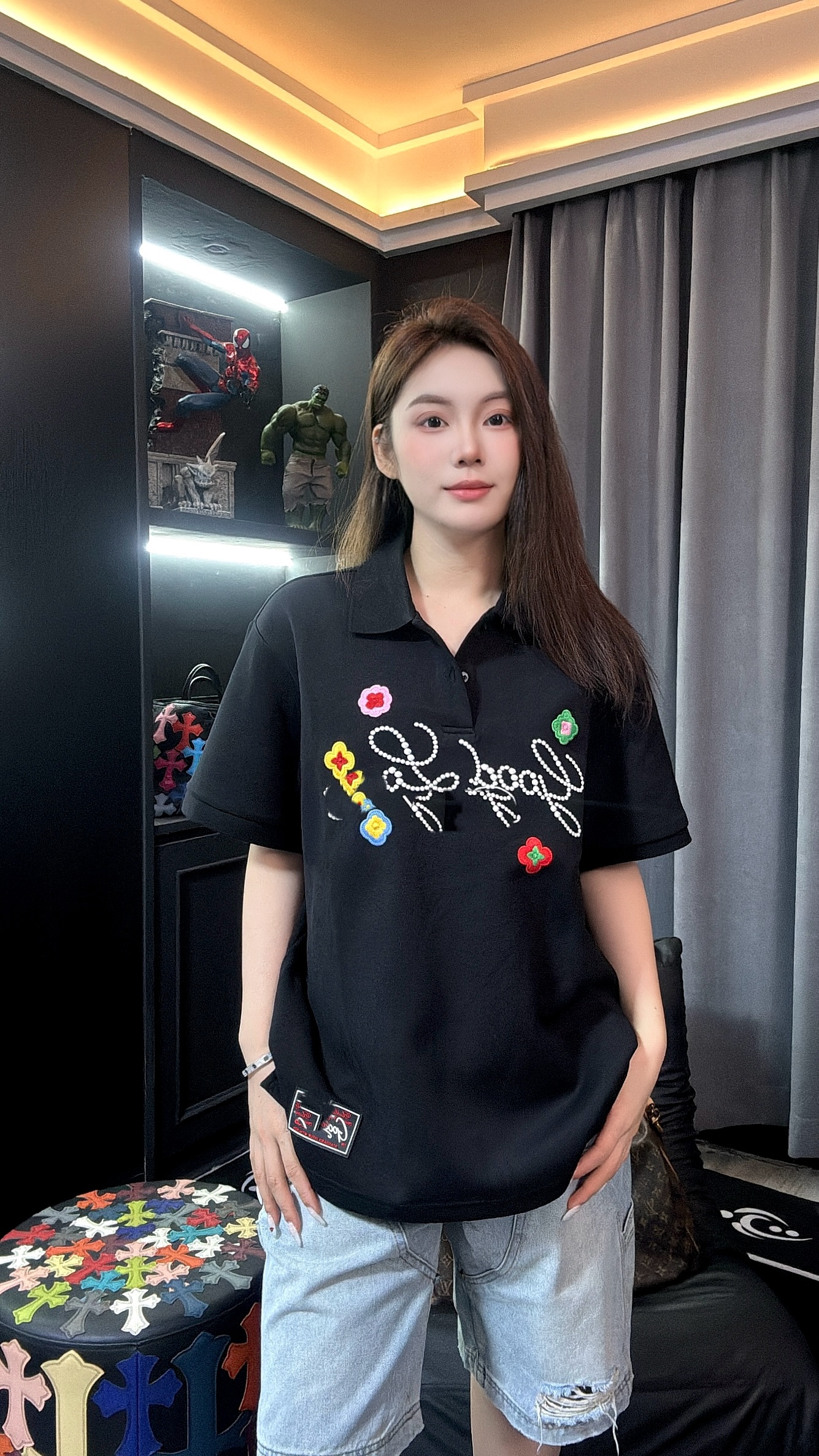 九亿专属【小花Polo衫】S25夏季男女同款短袖痞帅慵懒风男装