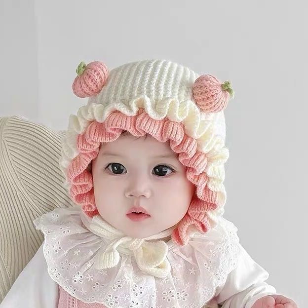 婴儿帽子秋冬季小月龄女宝宝护耳帽可爱公主新生婴幼儿针织毛线帽