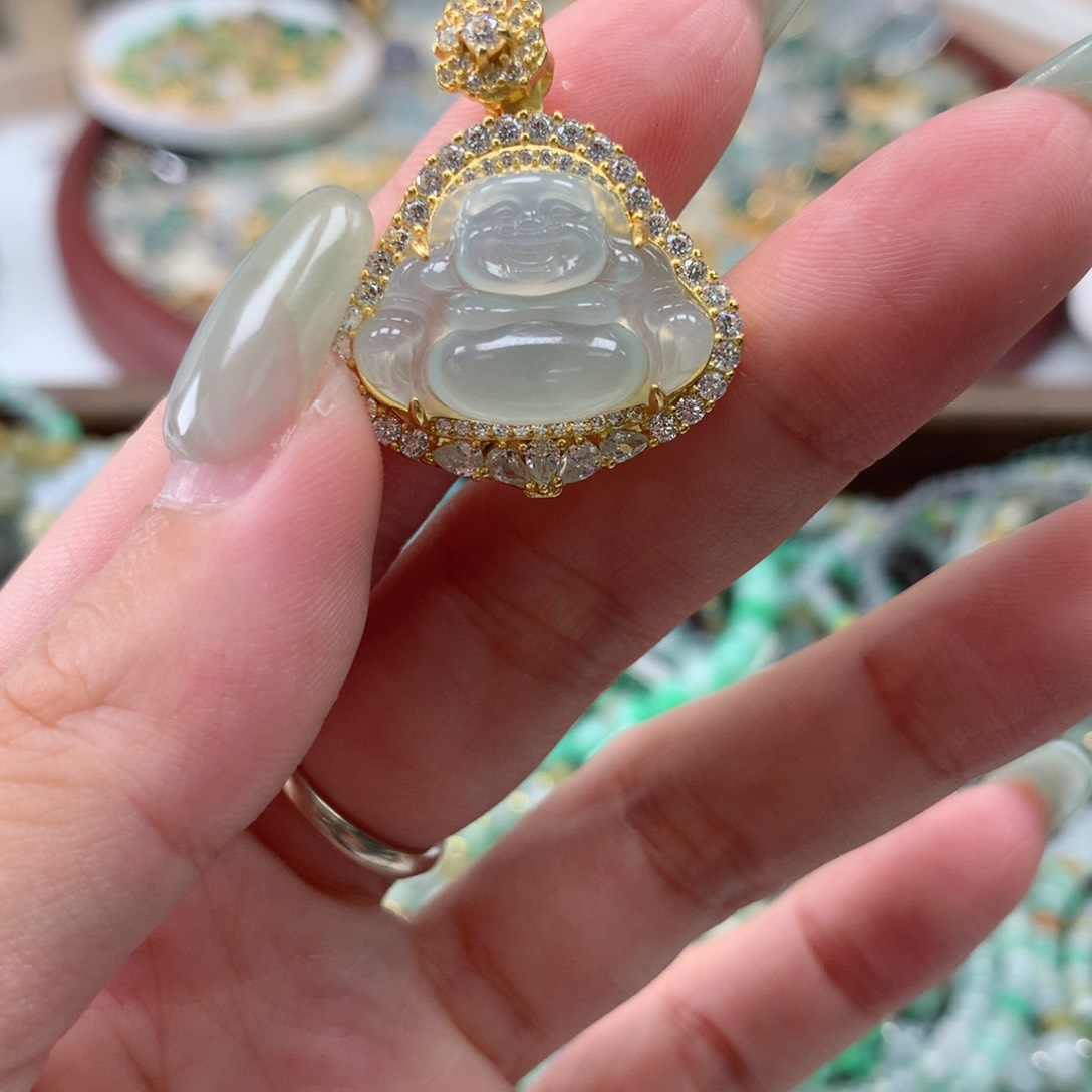 颈饰银S925镶嵌翡翠佛公