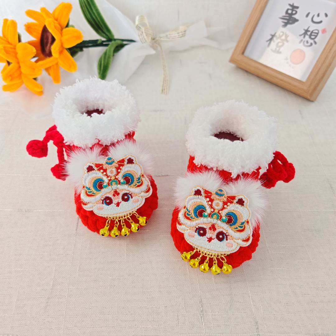 【成品/材料包】冬款铃铛醒狮蛇宝宝鞋材料包成品婴儿满月/百天礼物