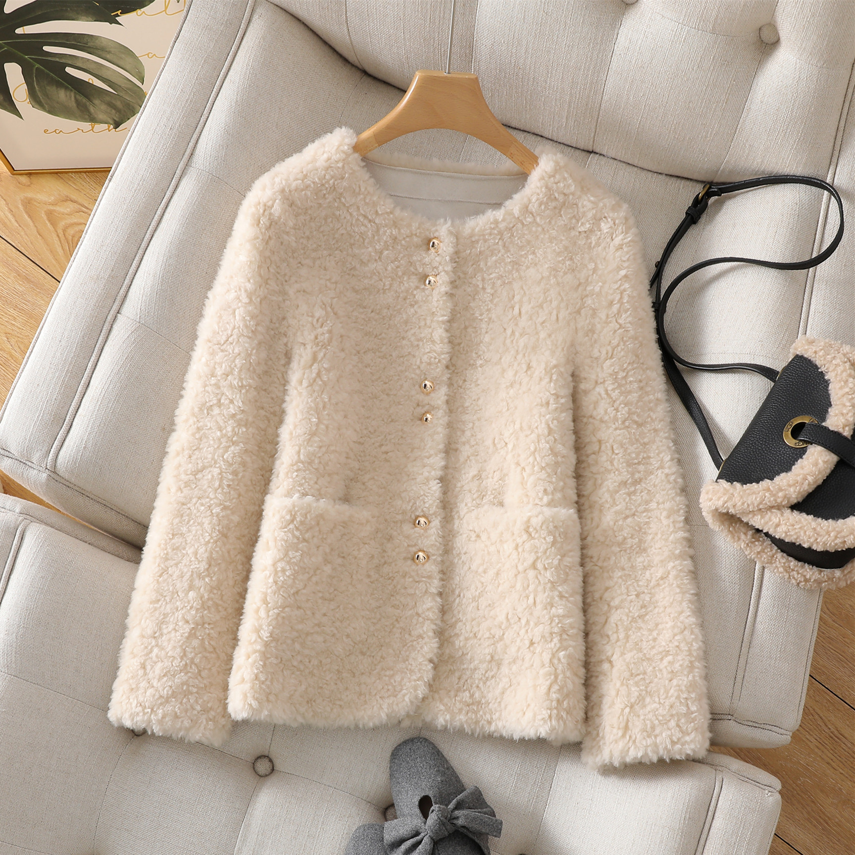 重磅专柜推出!!100%绵羊毛2025新款皮毛一体海宁女装皮草外套羊毛