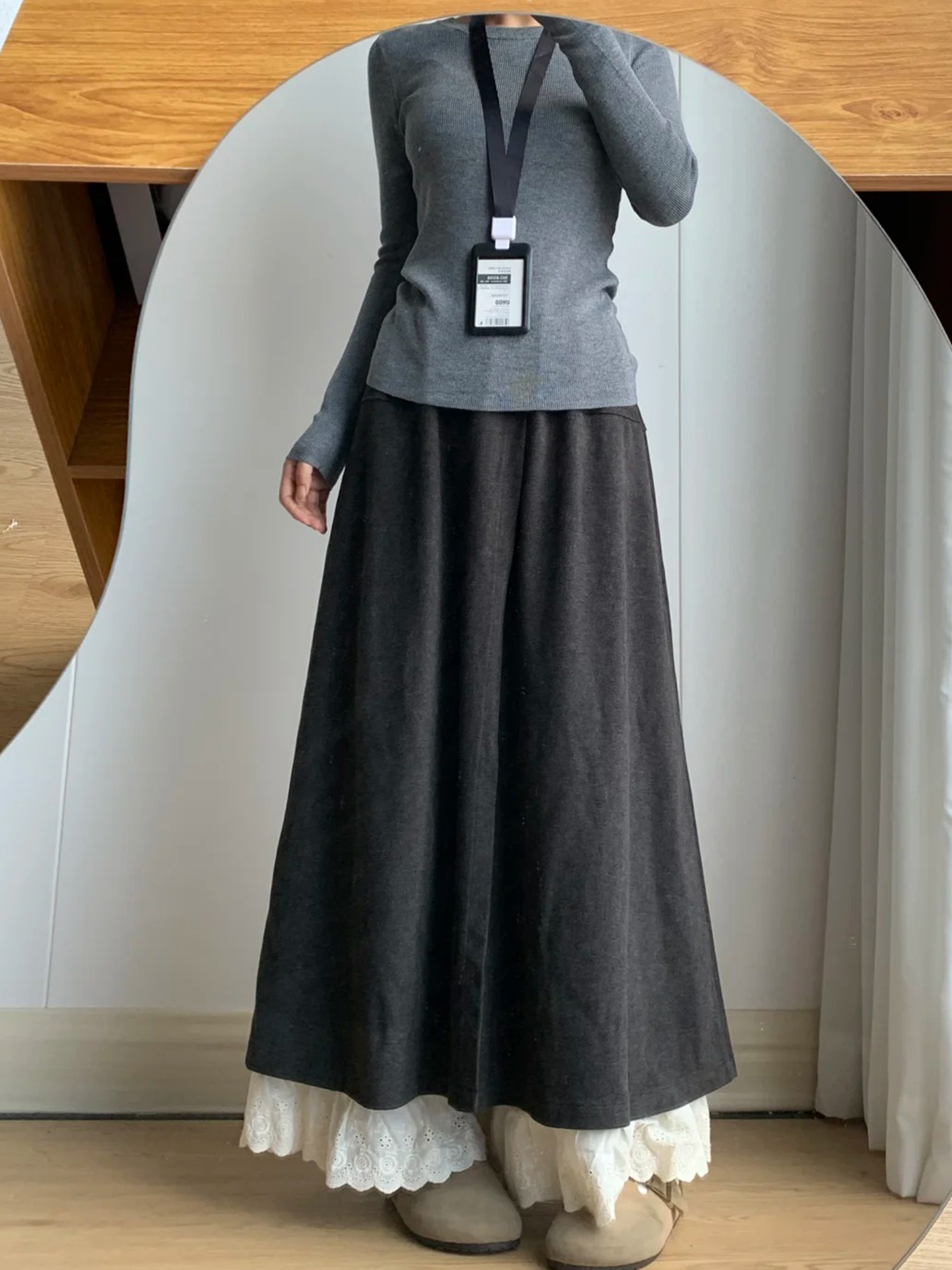 秋冬小众半身裙设计感裤裙高腰显瘦拼接花边时尚优雅文艺气质休闲