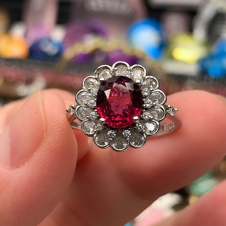 戒指石榴石银S925镶嵌