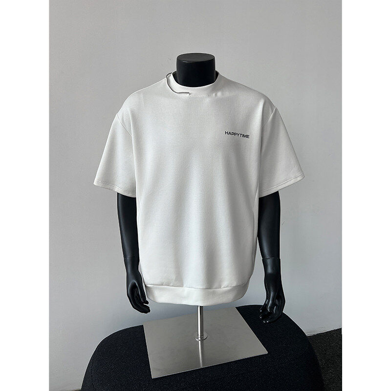 彦什么祖2025新款夏季潮流设计百搭短袖T恤男士美式白色休闲宽松
