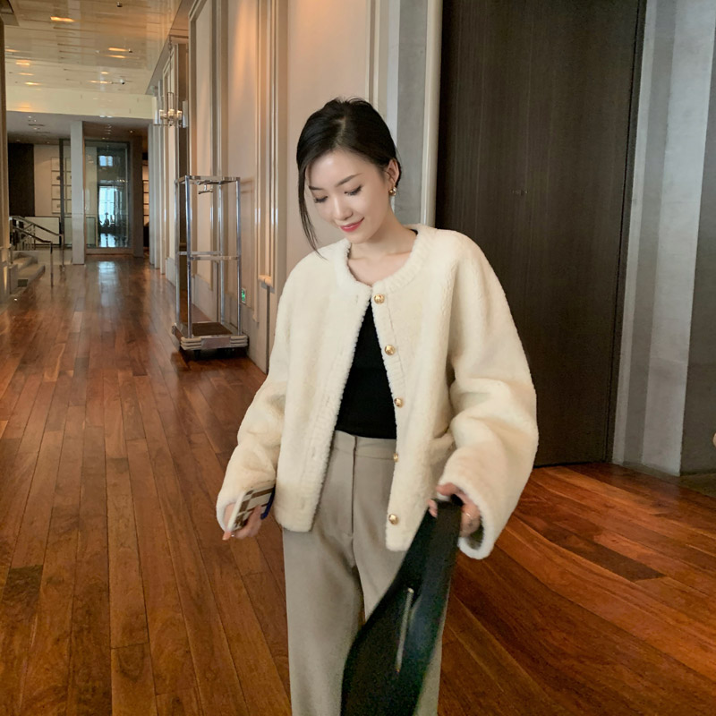 MSBEAST精致休闲 进口美利奴皮毛一体外套女羊羔毛皮草短款/中长