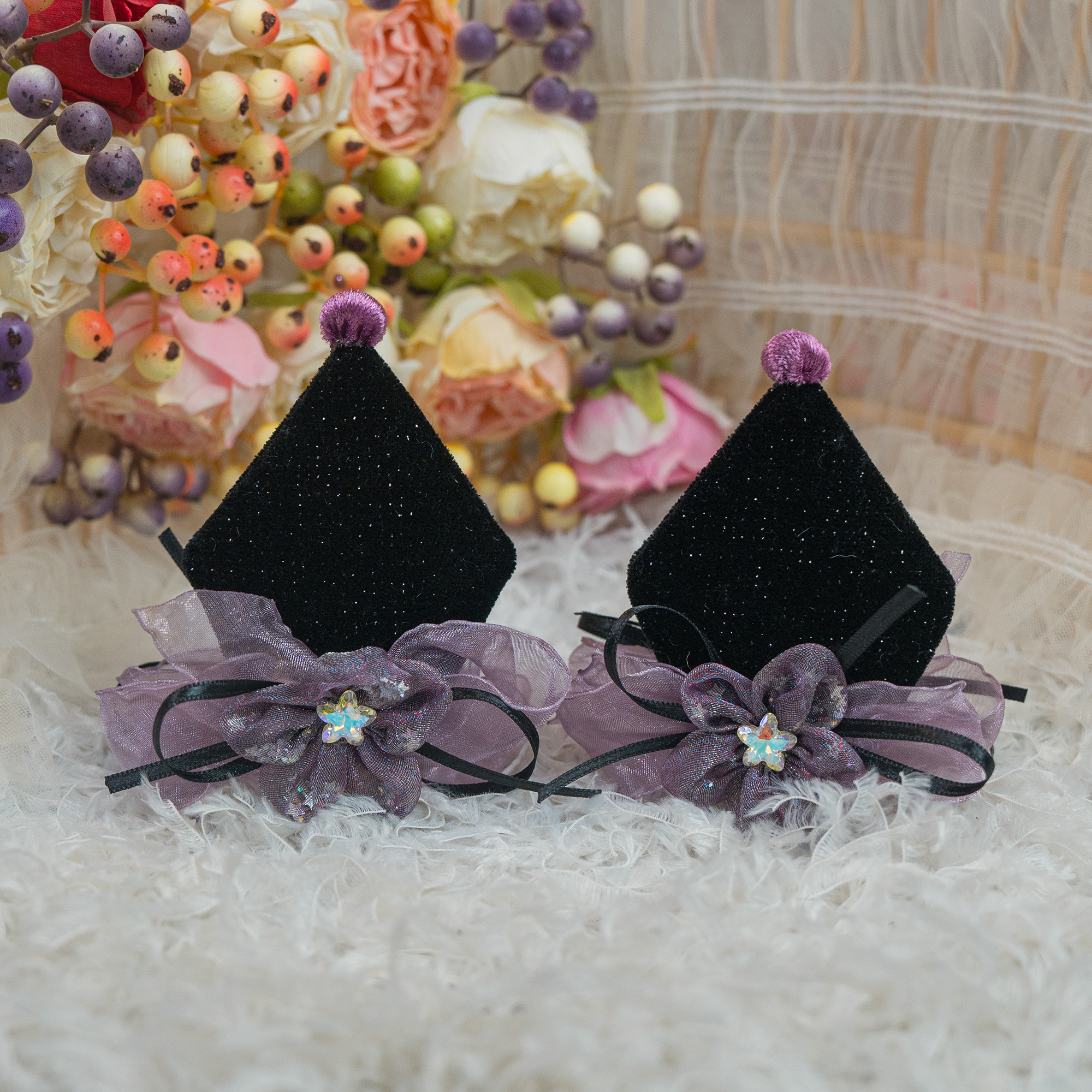 饰阿梁4250 库洛米耳朵抓夹紫黑色儿童头饰女童可爱发饰发夹卡通