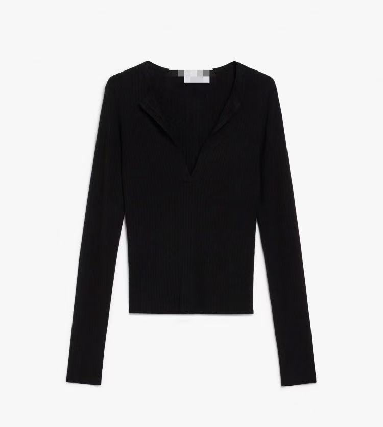 【MM】冬季长袖毛针织衫简约弹力针织衫黑色上衣修身 0170